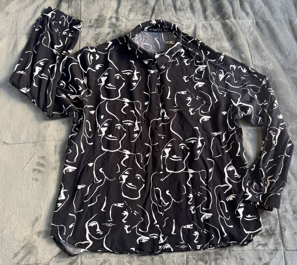 Big Dart Black & White Face Geometric Print Button Up Shirt EUR 52 Plus Blouse